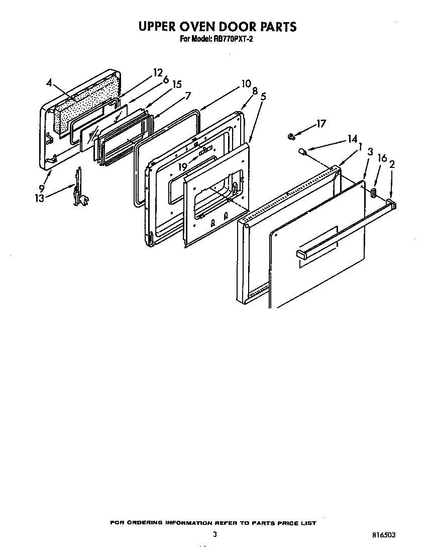 Whirlpool RB770PXT2 upper oven door diagram
