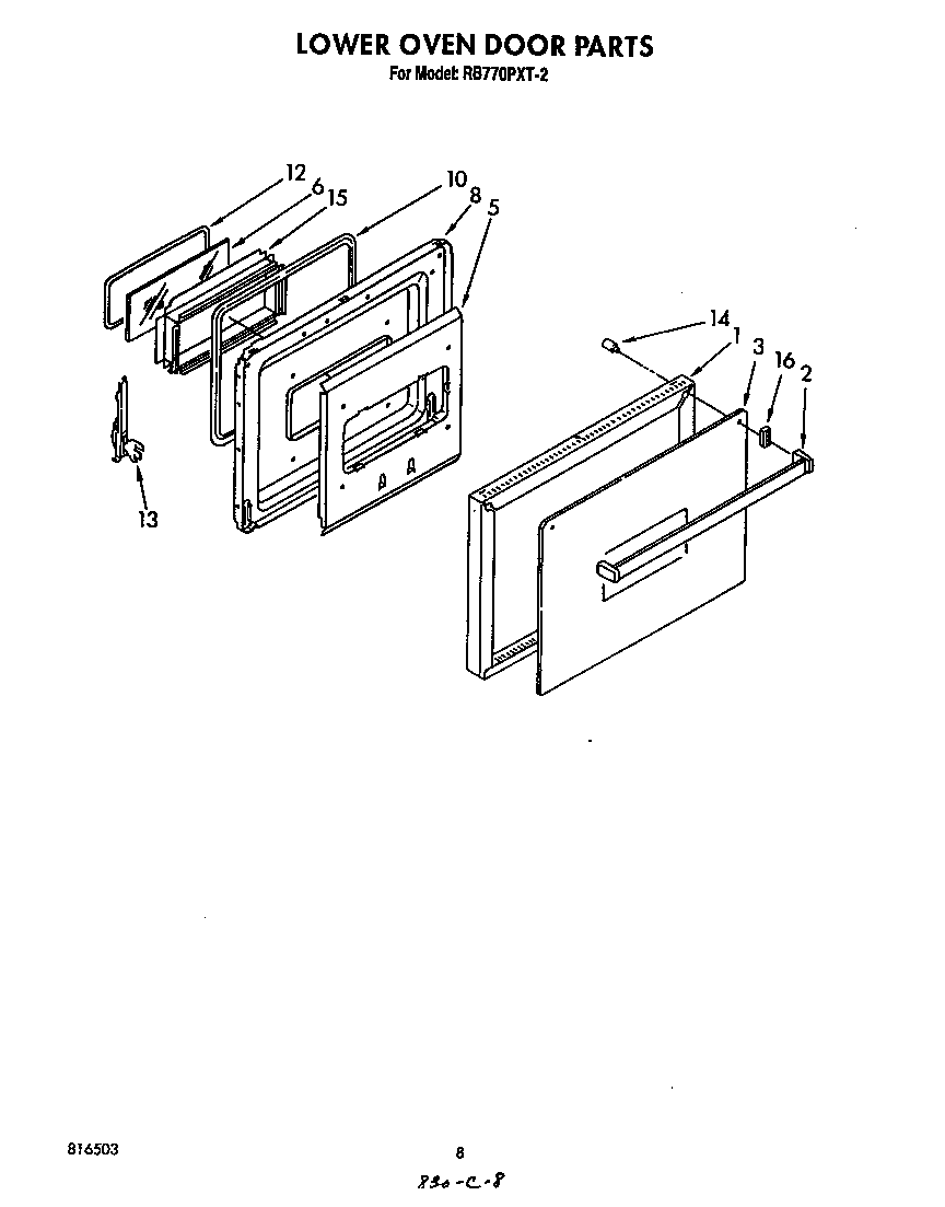 Whirlpool RB770PXT2 lower oven door diagram