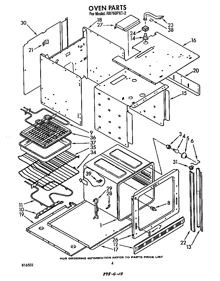 Whirlpool RB760PXT2 oven diagram