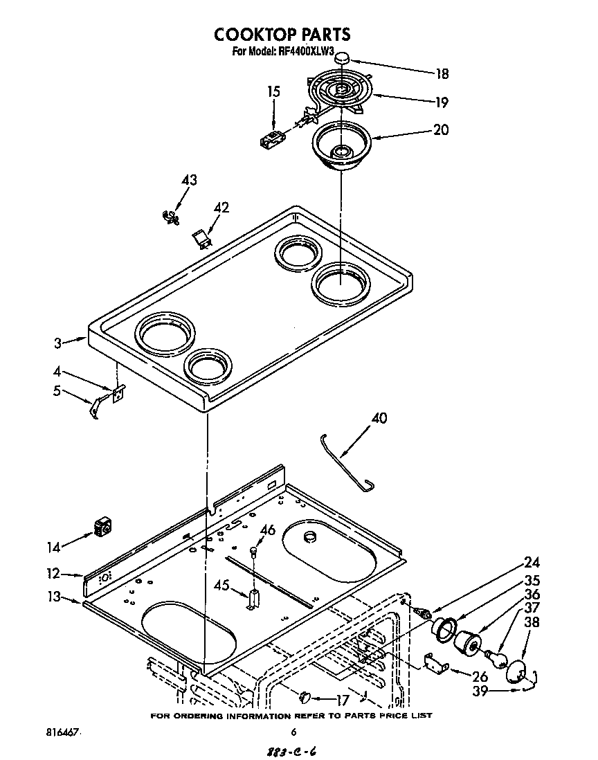 Whirlpool RF4400XLW3 cook top diagram