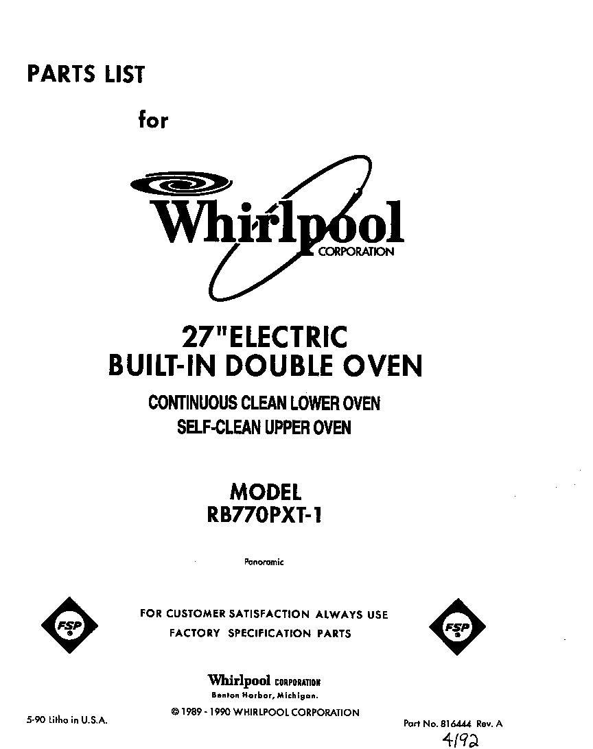 Whirlpool RB770PXT1 front cover diagram