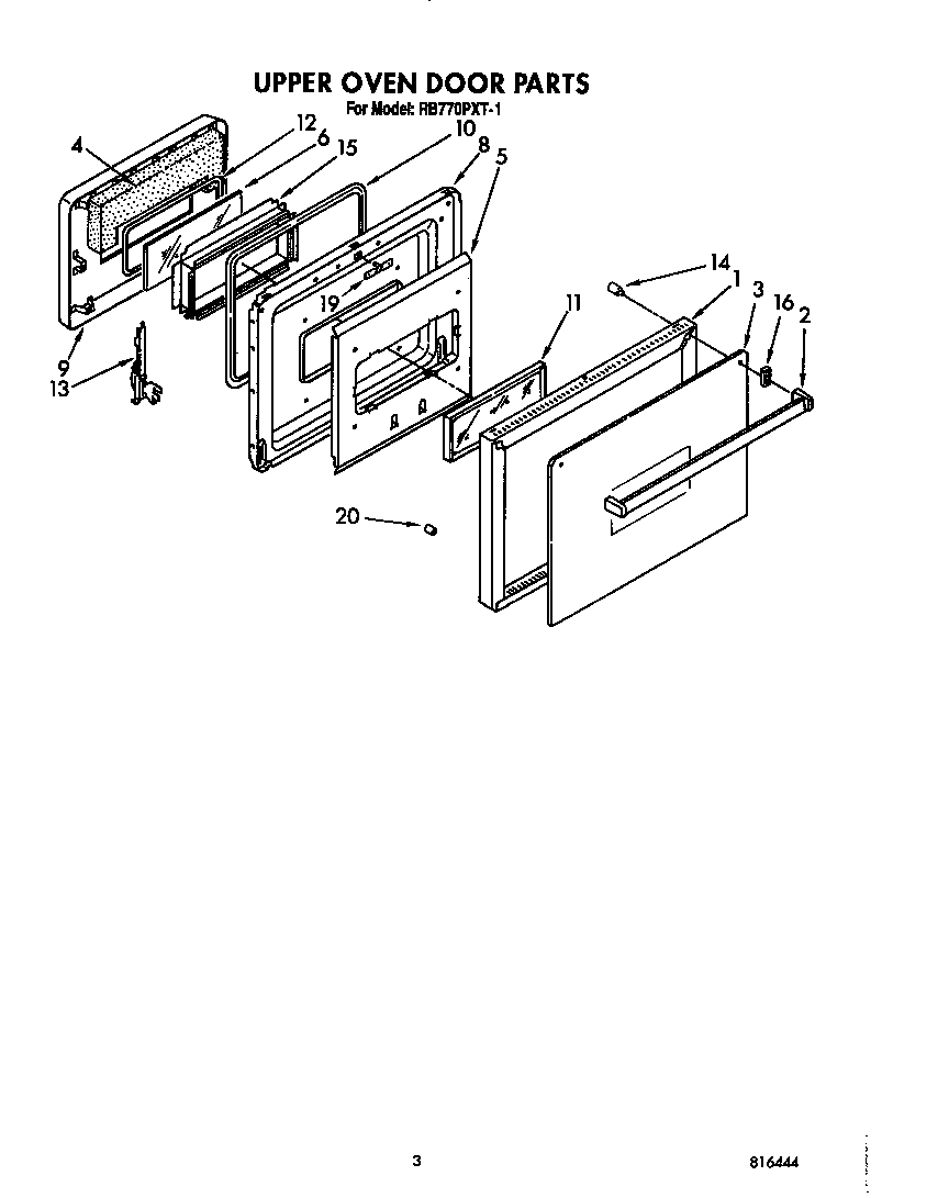 Whirlpool RB770PXT1 upper oven door diagram
