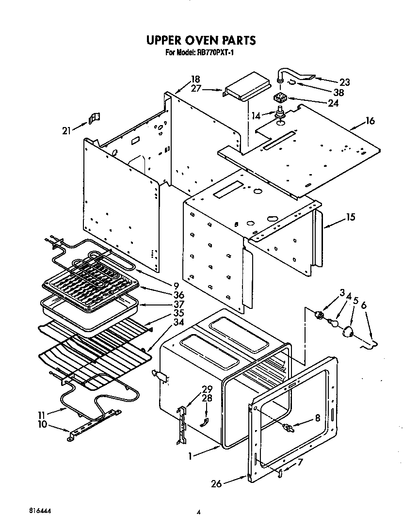 Whirlpool RB770PXT1 upper oven diagram
