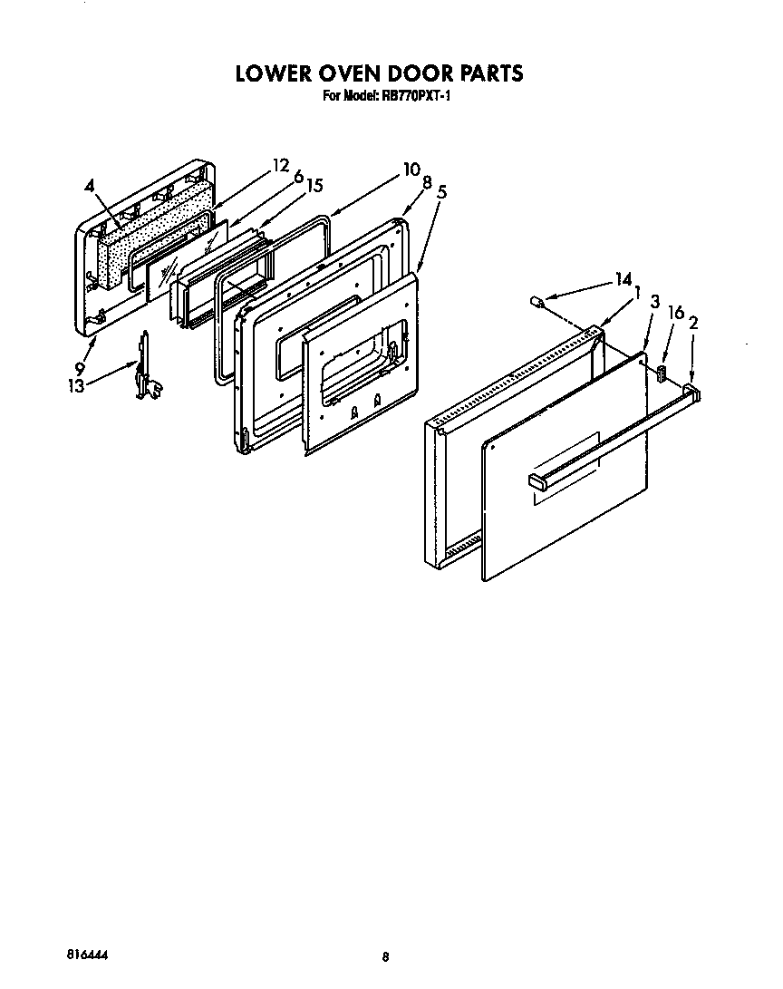 Whirlpool RB770PXT1 lower oven door diagram
