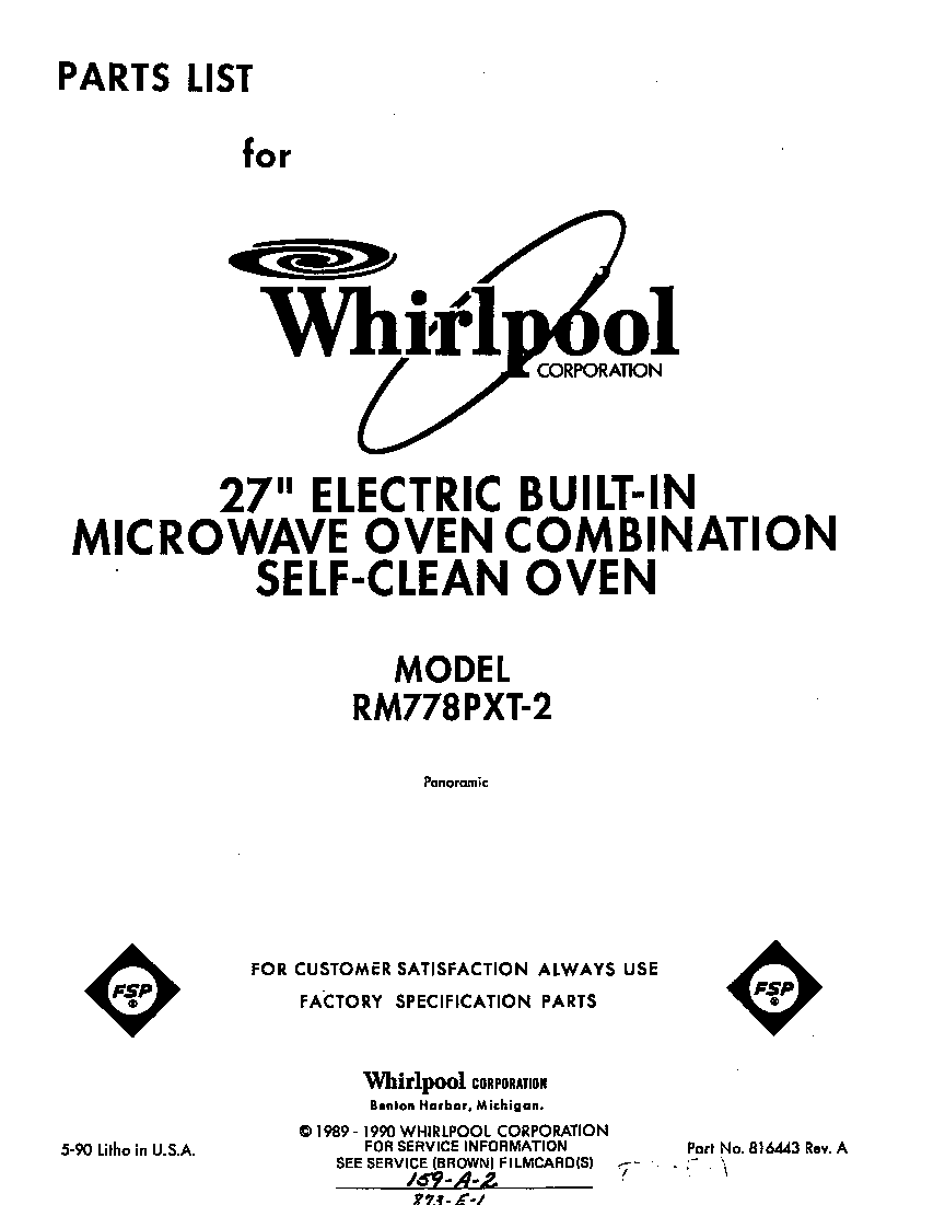 Whirlpool RM778PXT2 front cover diagram