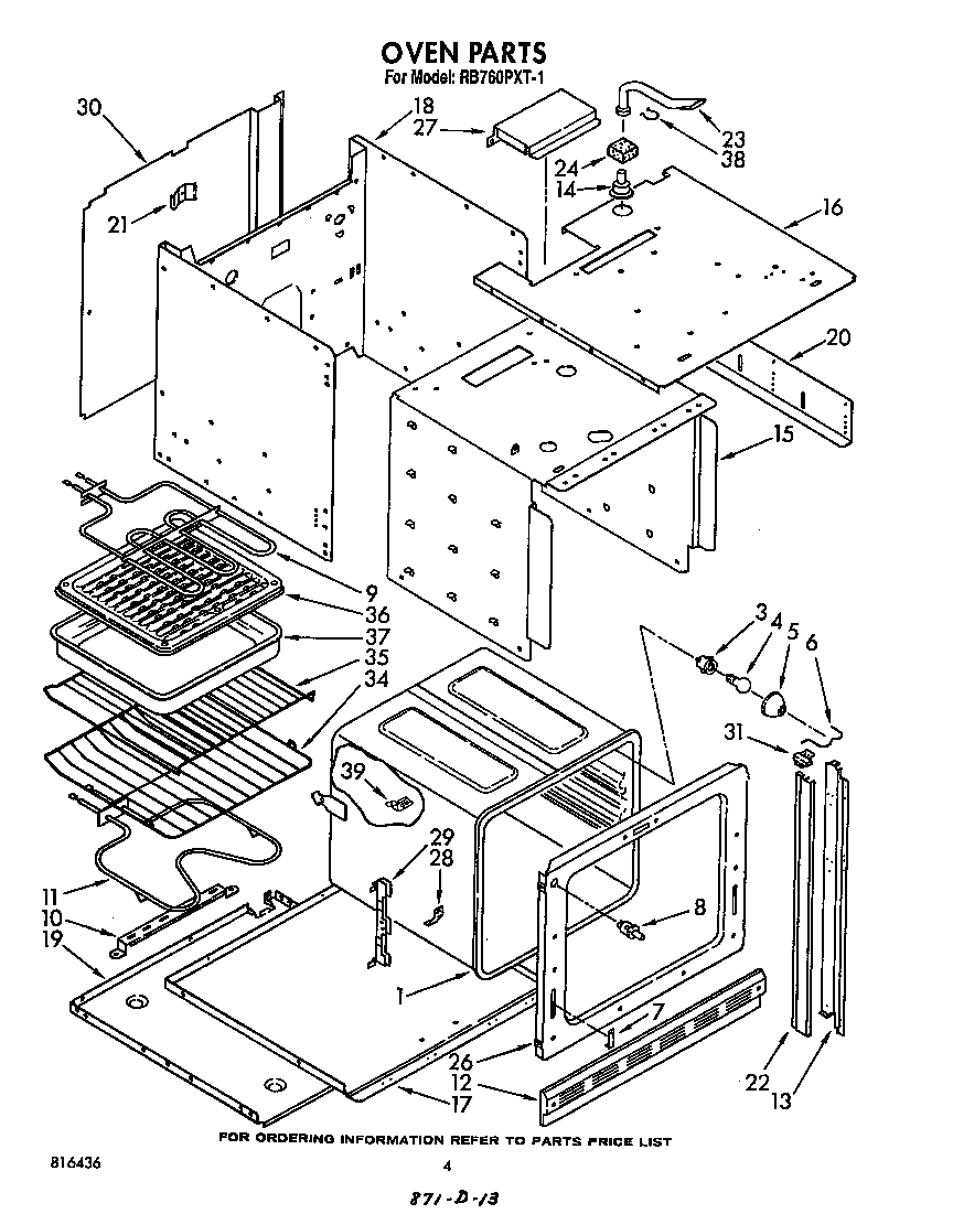 Whirlpool RB760PXT1 oven diagram