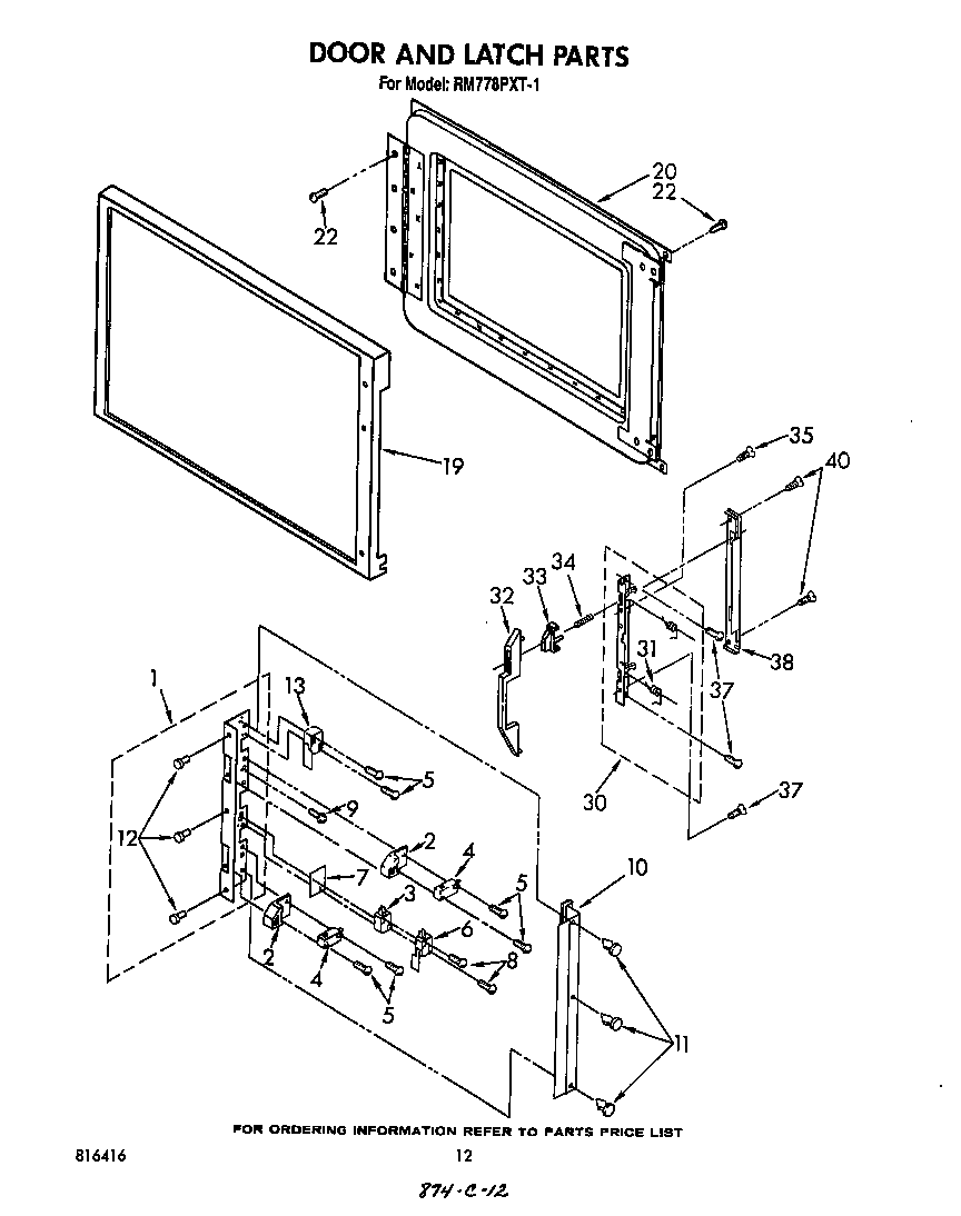 Whirlpool RM778PXT1 door and latch diagram