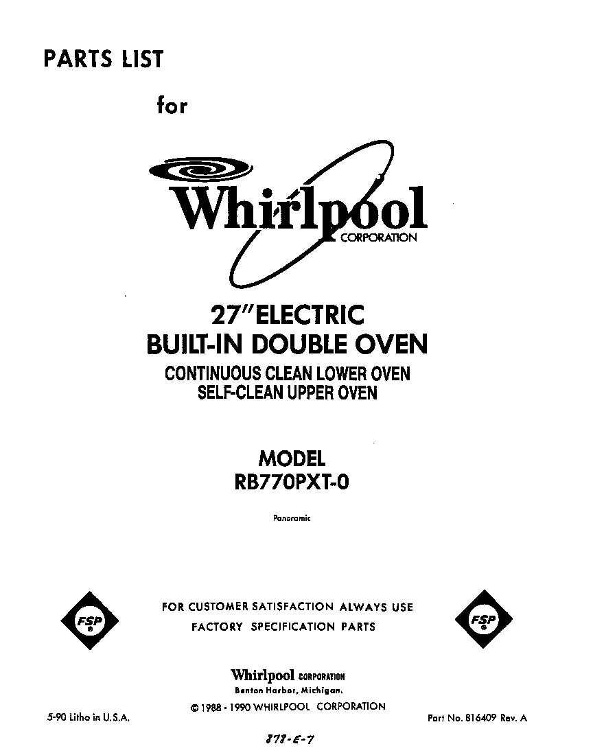 Whirlpool RB770PXT0 front cover diagram