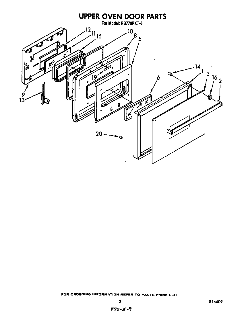 Whirlpool RB770PXT0 upper oven door diagram