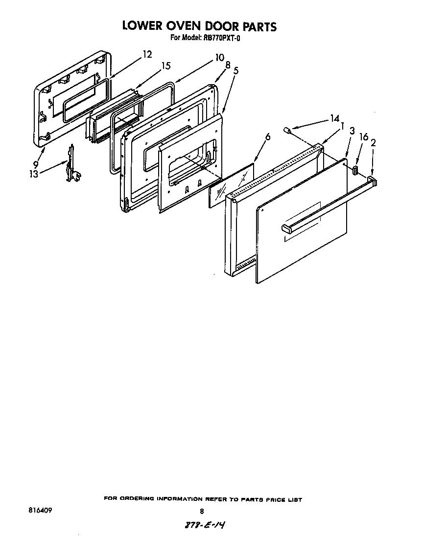 Whirlpool RB770PXT0 lower oven door diagram