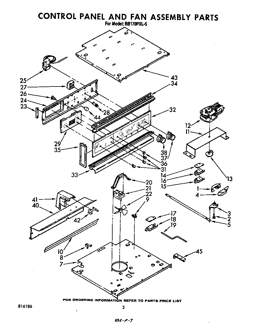 Whirlpool RB170PXL5 control panel and fan diagram