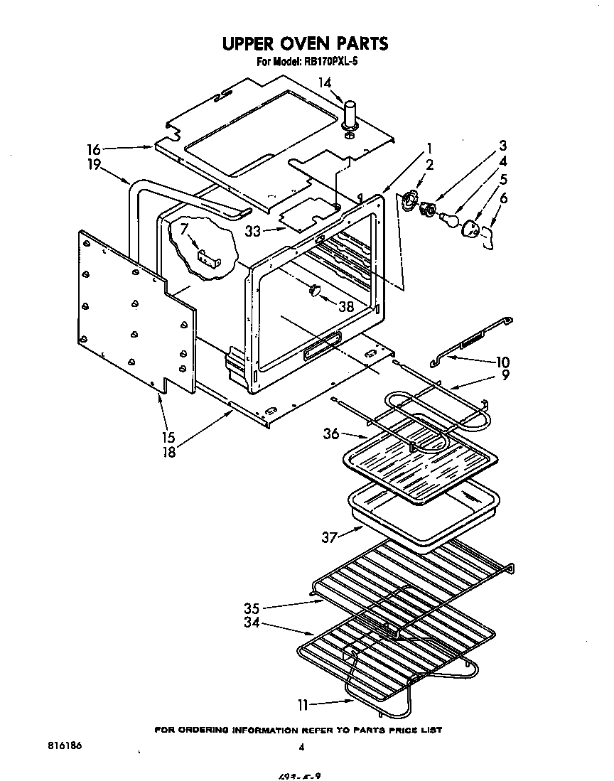 Whirlpool RB170PXL5 upper oven diagram