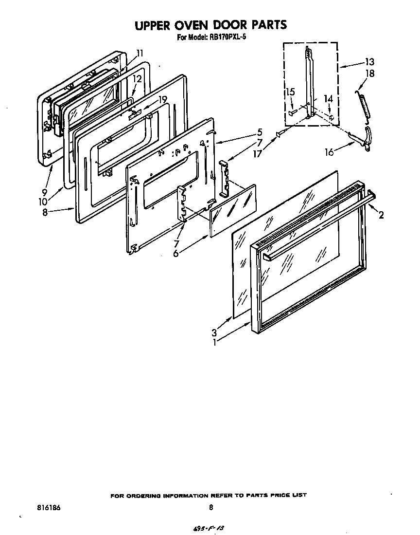 Whirlpool RB170PXL5 upper oven door diagram