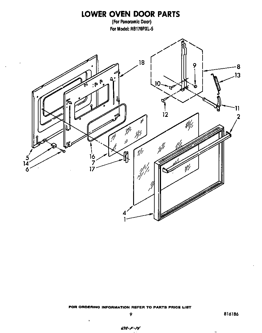 Whirlpool RB170PXL5 lower oven door diagram