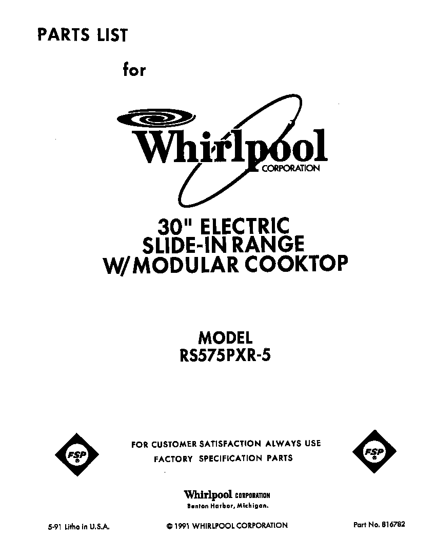 Whirlpool RS575PXR5 front cover diagram