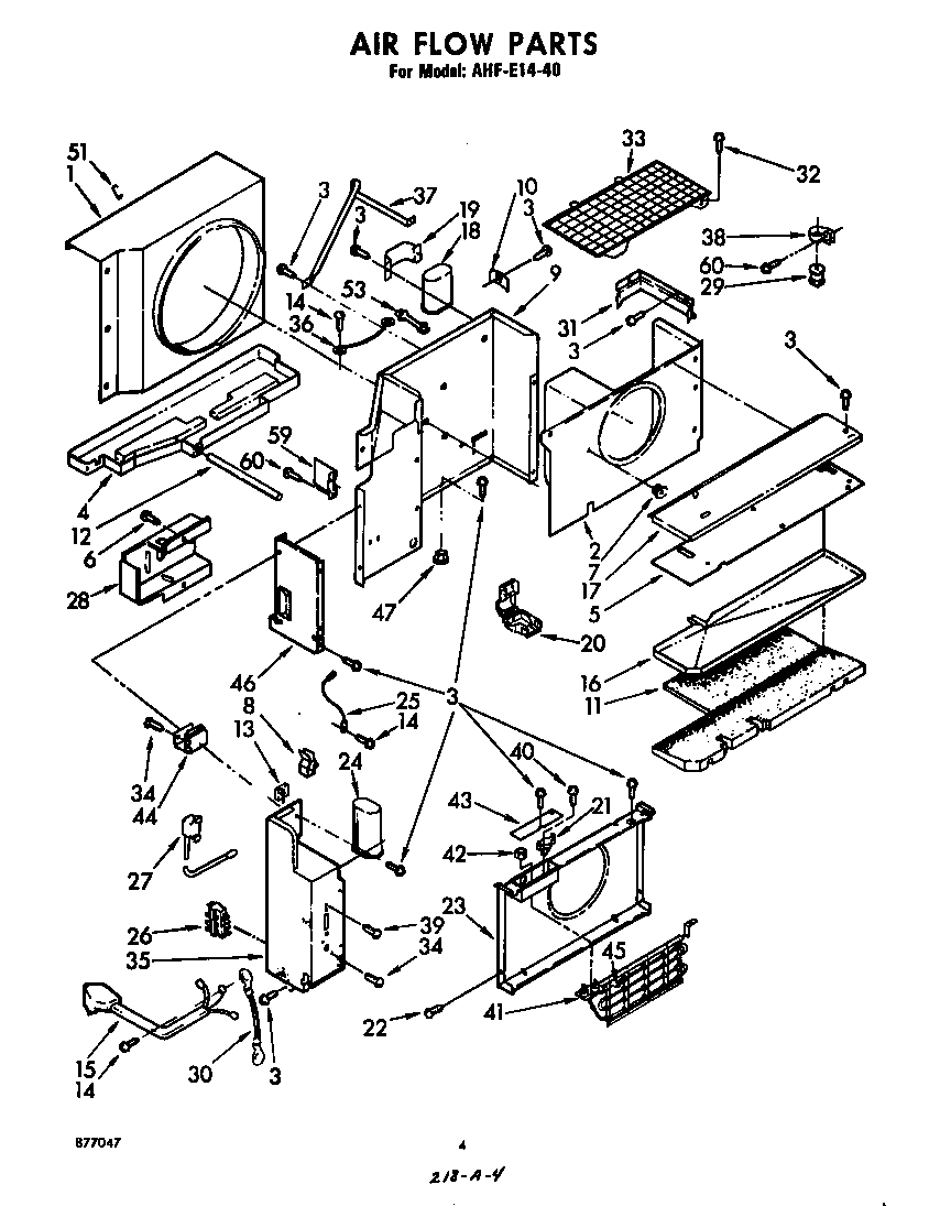 Whirlpool AHFE1440 air flow parts diagram