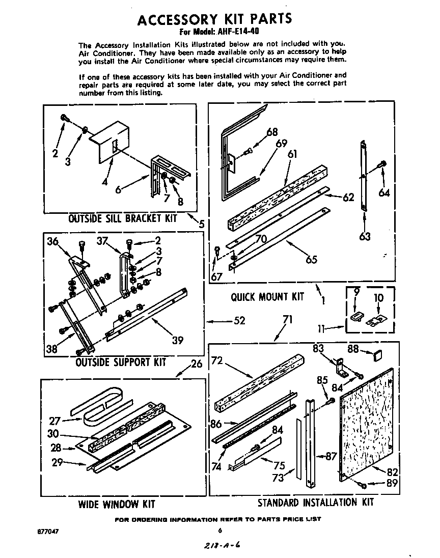 Whirlpool AHFE1440 accessory kit parts diagram