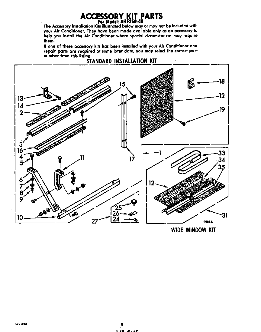 Whirlpool AHF25040 accessory kit diagram