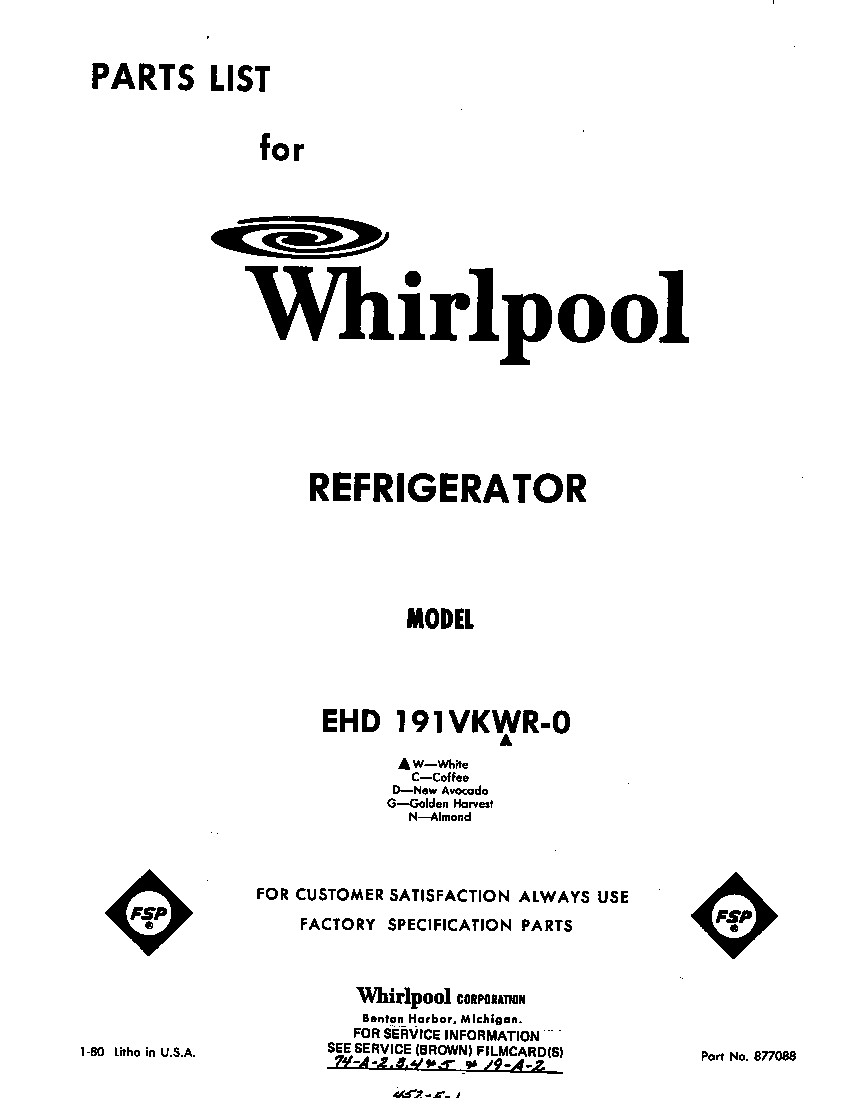 Whirlpool EHD191VKWR0 front cover diagram