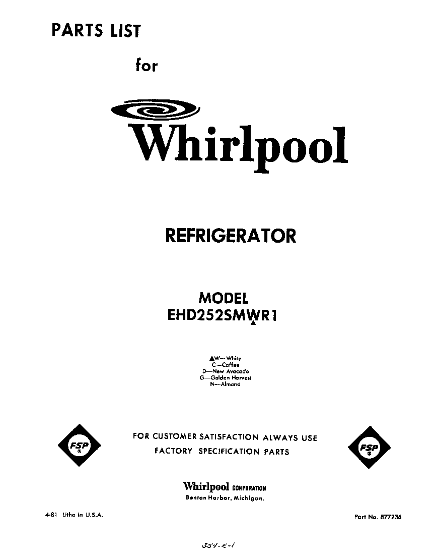 Whirlpool EHD252SMWR1 front cover diagram