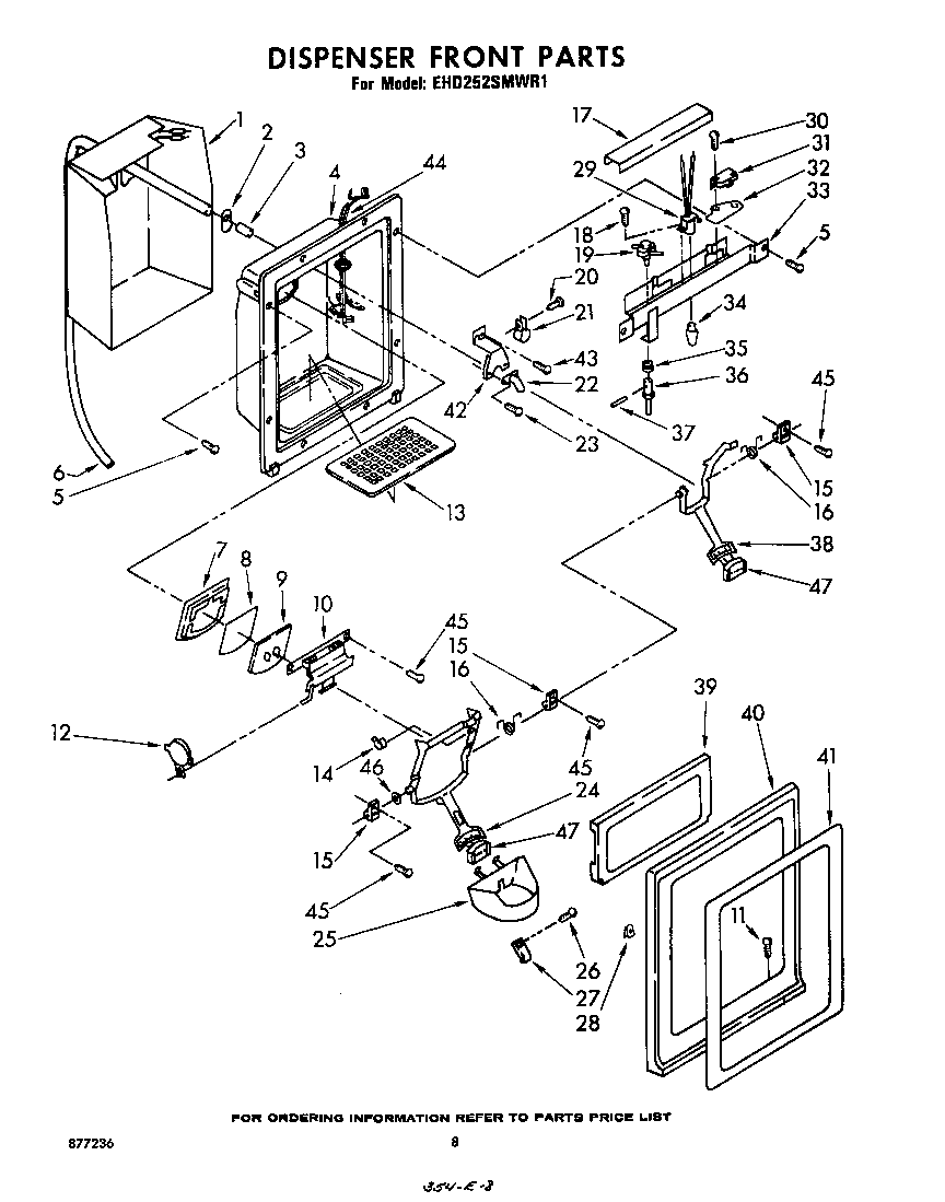 Whirlpool EHD252SMWR1 dispenser front diagram