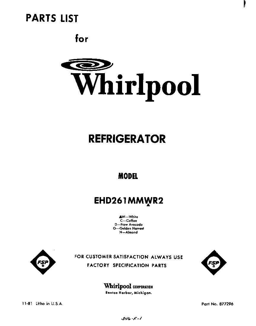 Whirlpool EHD261MMWR2 front cover diagram