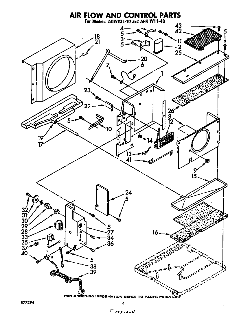 Whirlpool AKFW1140 air flow and control parts diagram