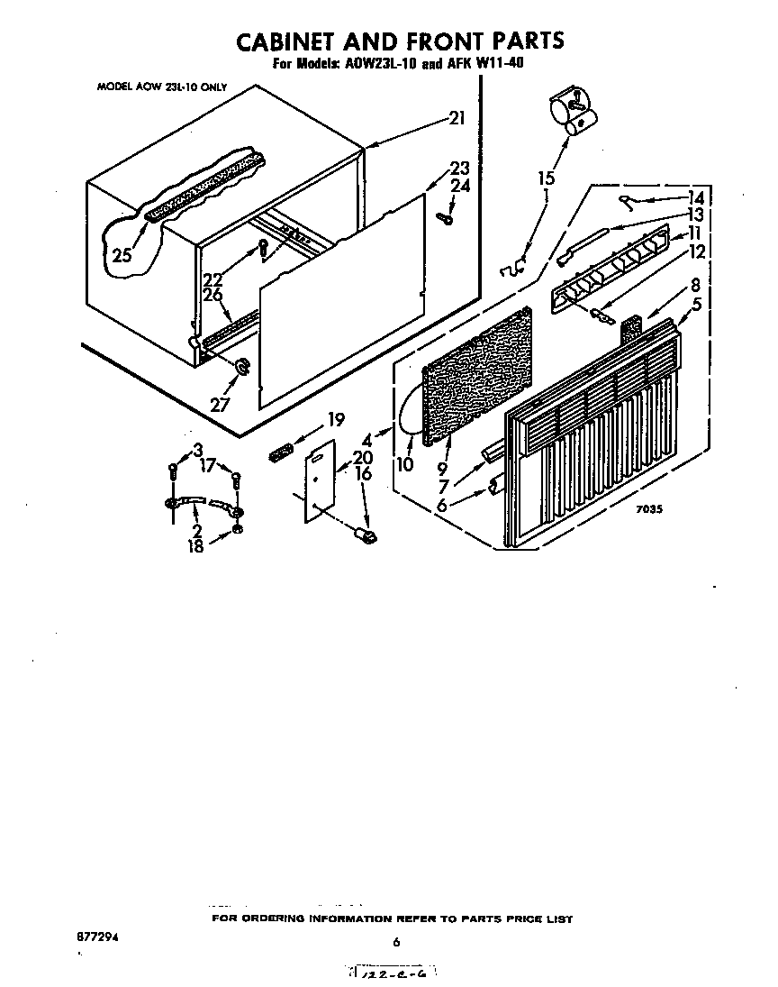 Whirlpool AKFW1140 cabinet and front parts diagram