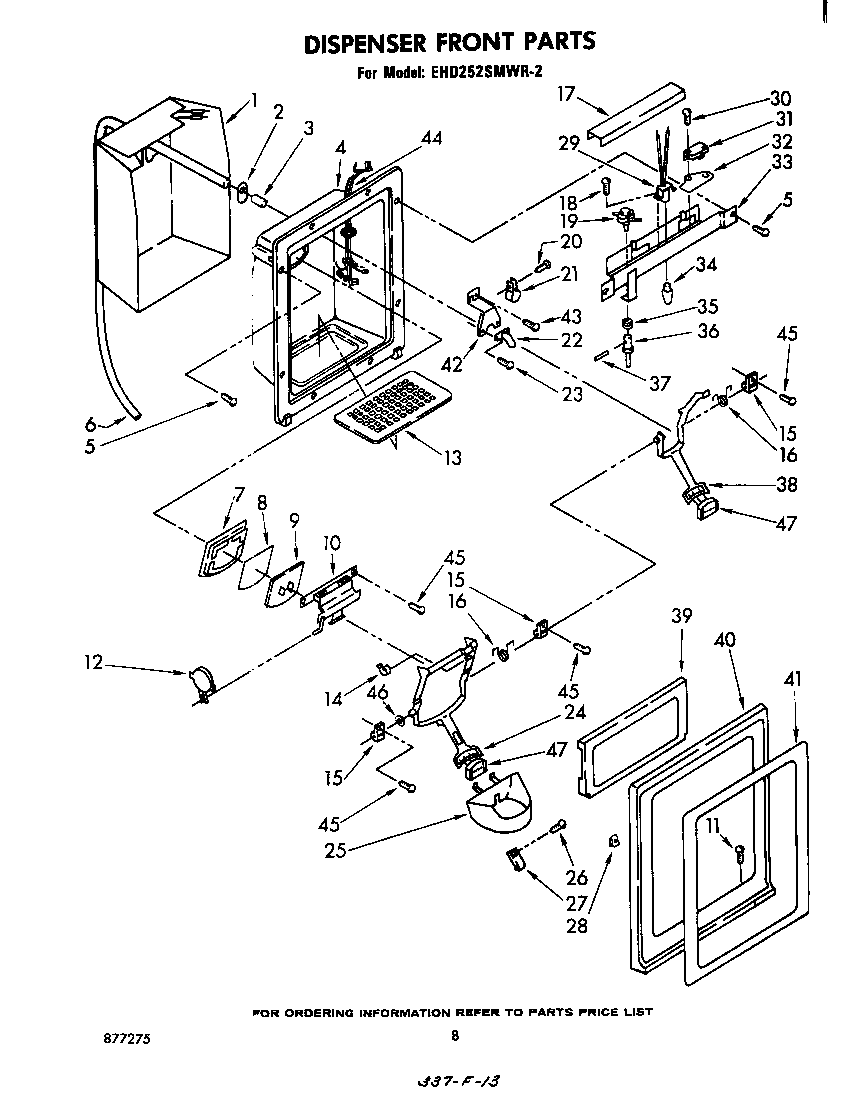 Whirlpool EHD252SMWR2 dispenser front diagram
