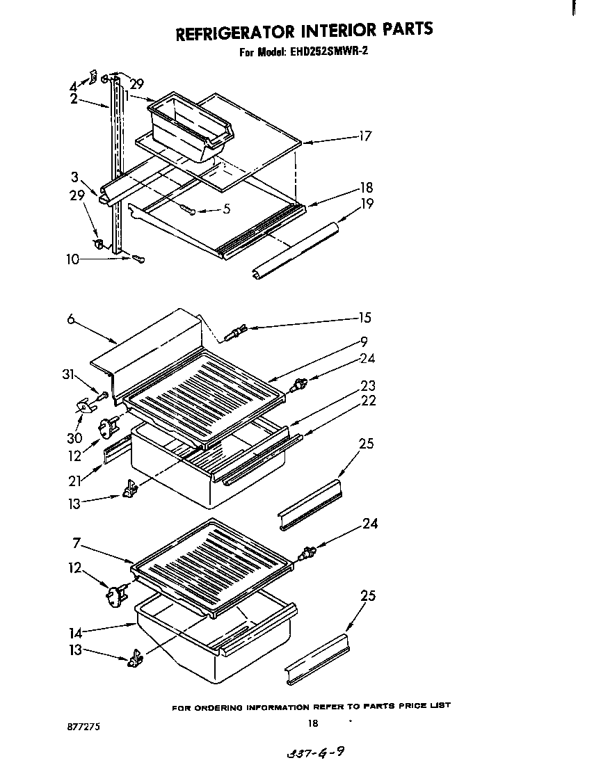 Whirlpool EHD252SMWR2 refrigerator interior diagram