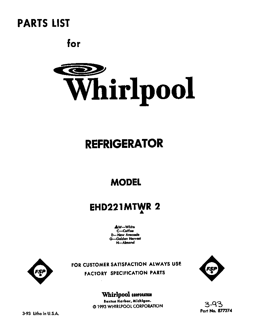 Whirlpool EHD221MTWR2 front cover diagram