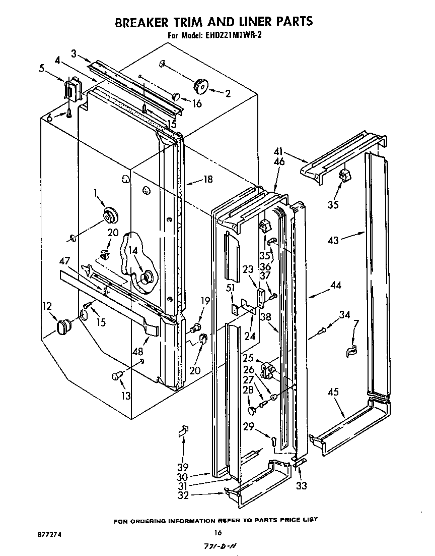 Whirlpool EHD221MTWR2 breaker trim and liner diagram