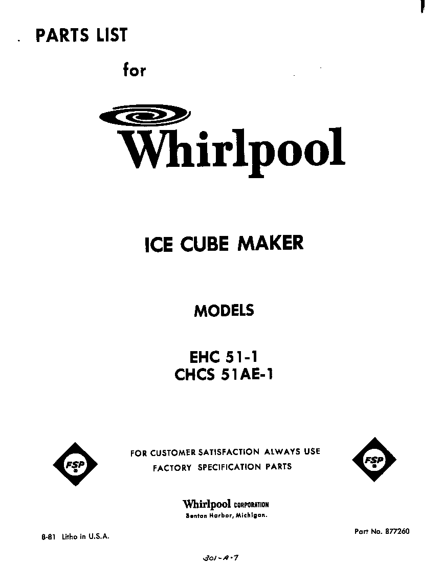 Whirlpool EHC511 front cover diagram