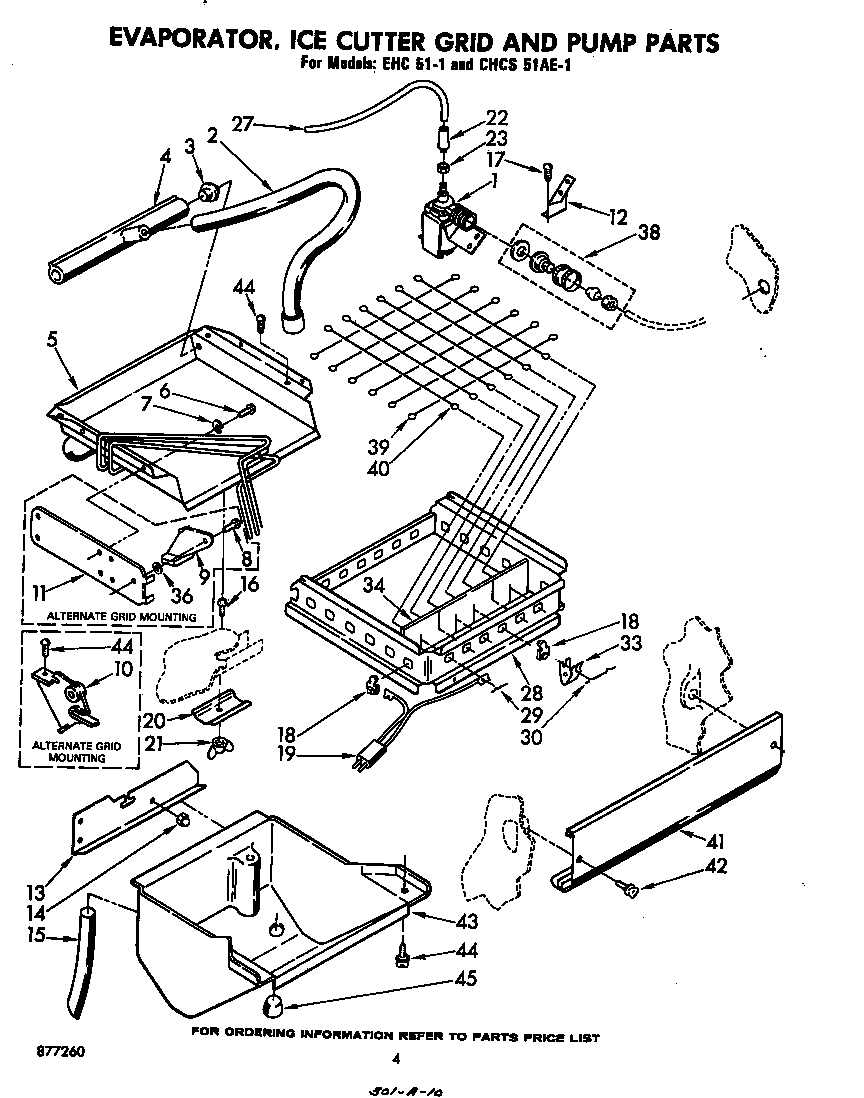 Whirlpool EHC511 evaporator, ice cutter grid and pump diagram