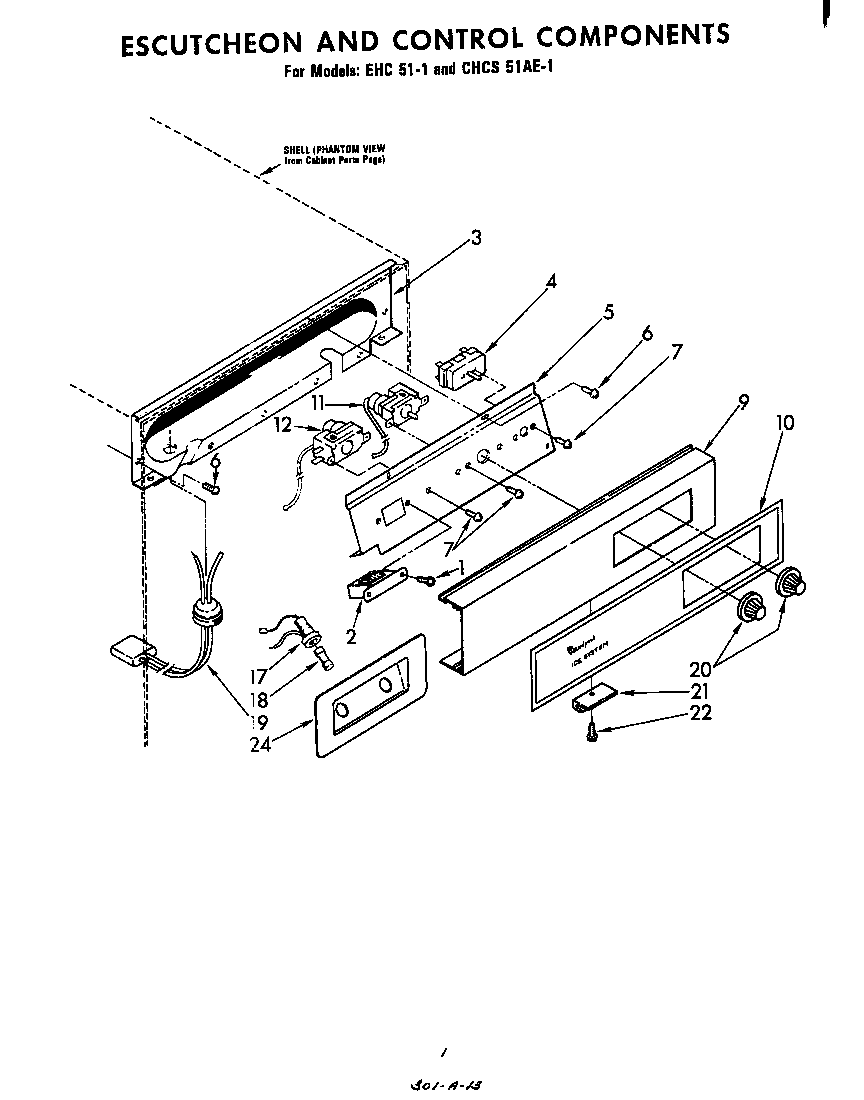 Whirlpool EHC511 escutcheon and control diagram