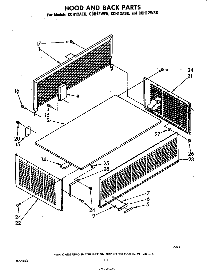 Whirlpool CCH12WSK hood and back diagram
