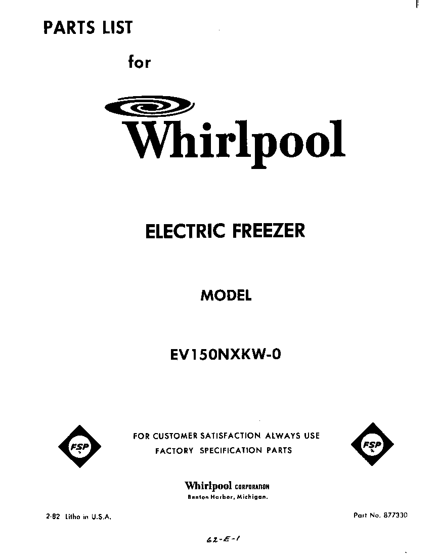 Whirlpool EV150NXKW0 front cover diagram
