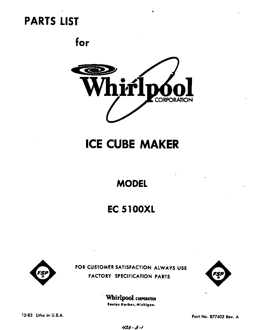 Whirlpool CCS51AEL front cover diagram