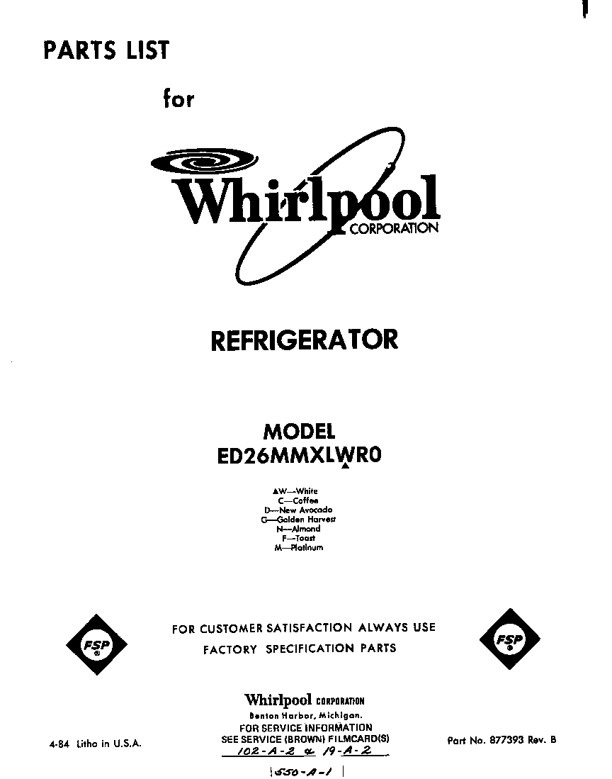 Whirlpool ED26MMXLWR0 front cover diagram