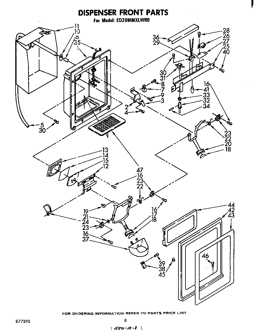 Whirlpool ED26MMXLWR0 dispenser front diagram