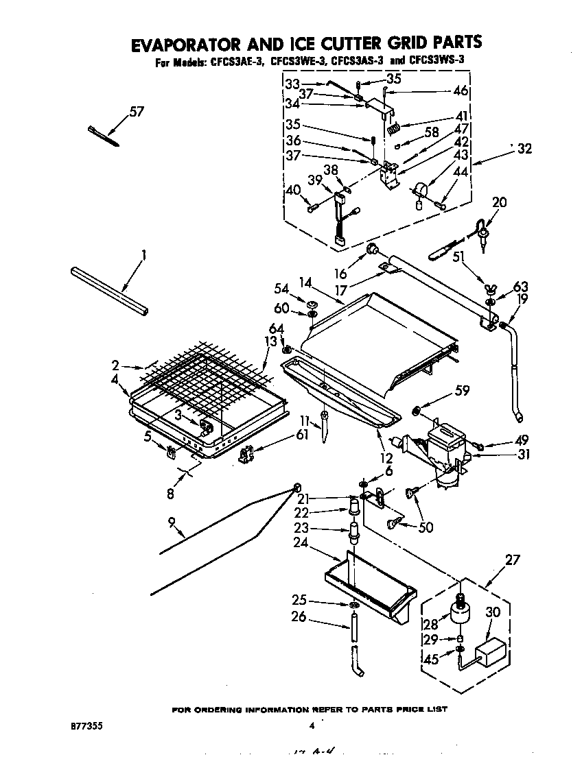 Whirlpool CFCS3AS3 evaporator and ice cutter grid diagram