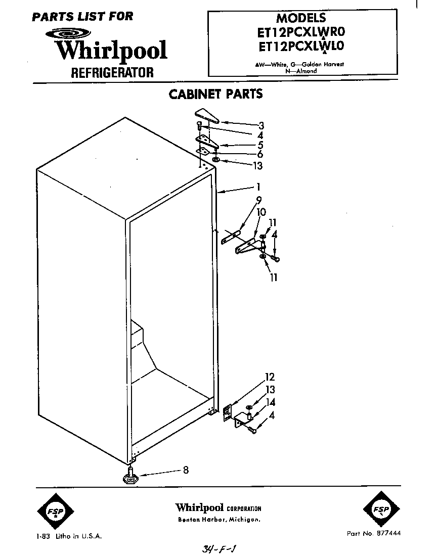 Whirlpool ET12PCXLWR0 cabinet diagram