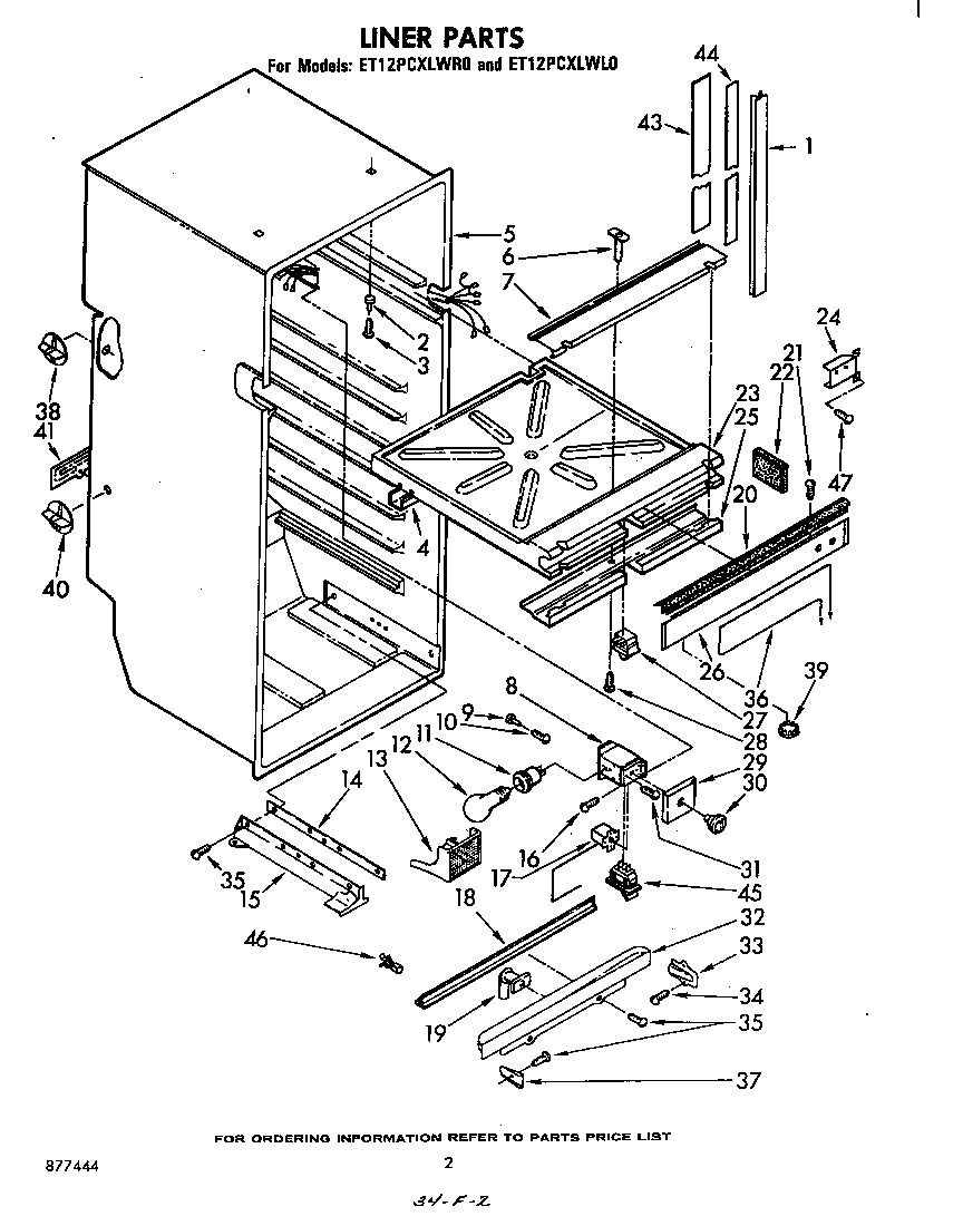 Whirlpool ET12PCXLWR0 liner diagram