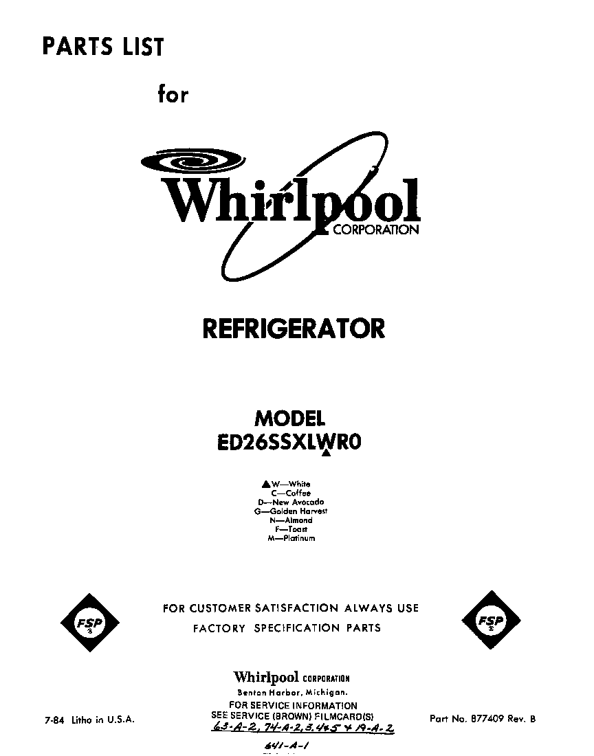 Whirlpool ED26SSXLWR0 front cover diagram