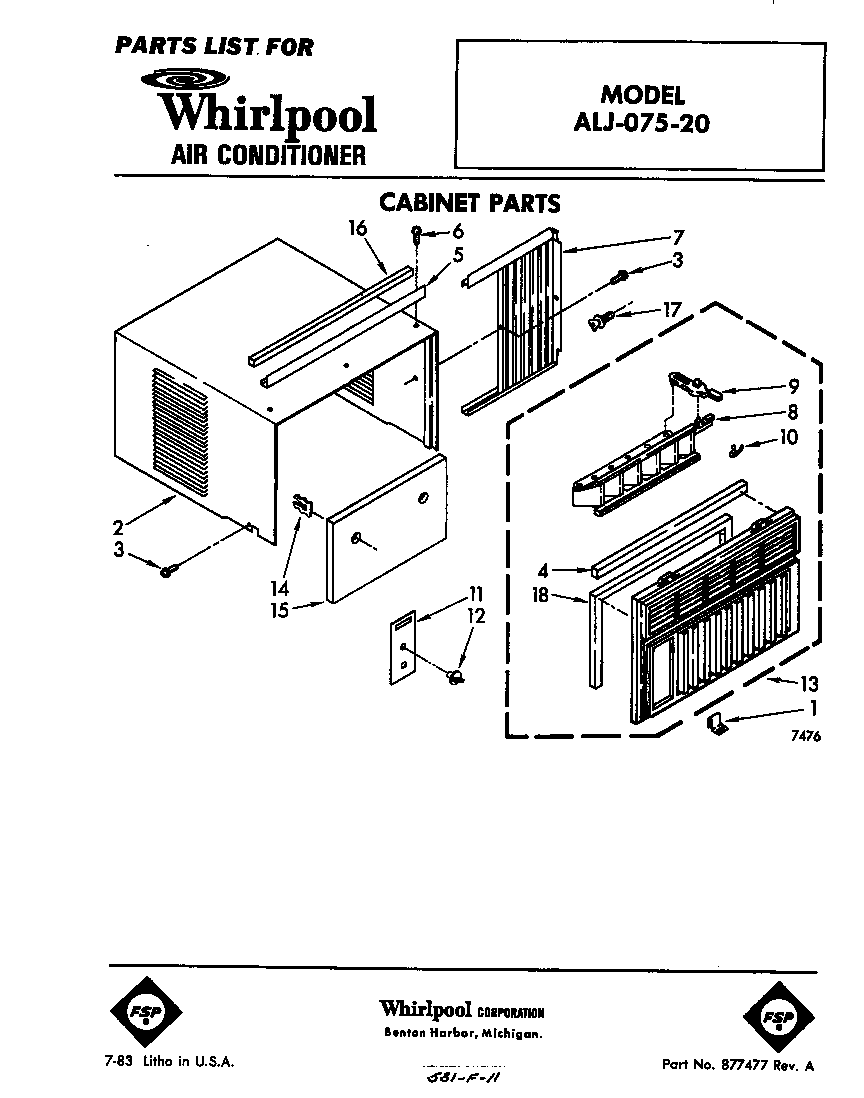 Whirlpool ALJ07520 cabinet parts diagram