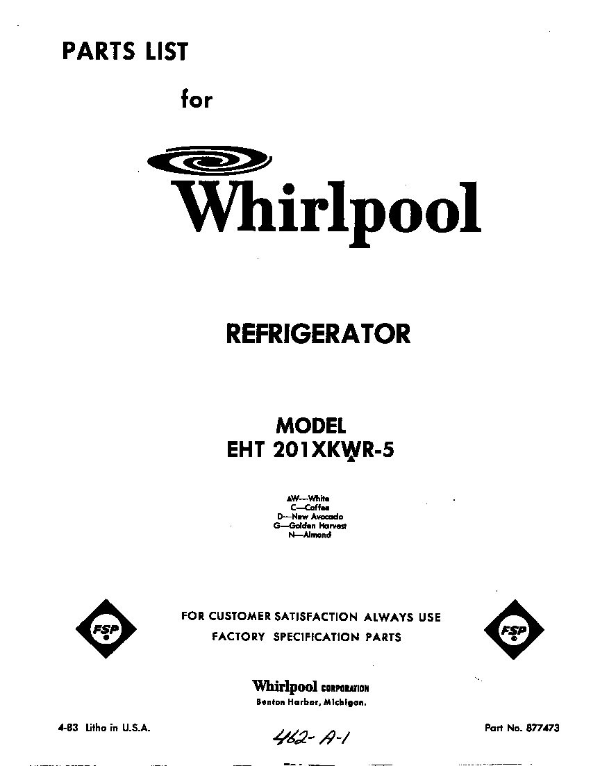 Whirlpool EHT201XKWR5 front cover diagram