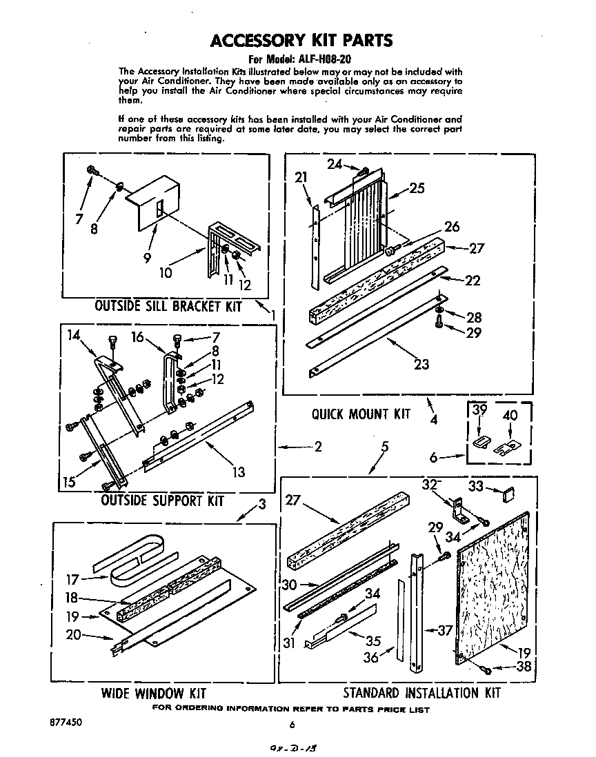 Whirlpool ALFH0820 accessory kit parts diagram