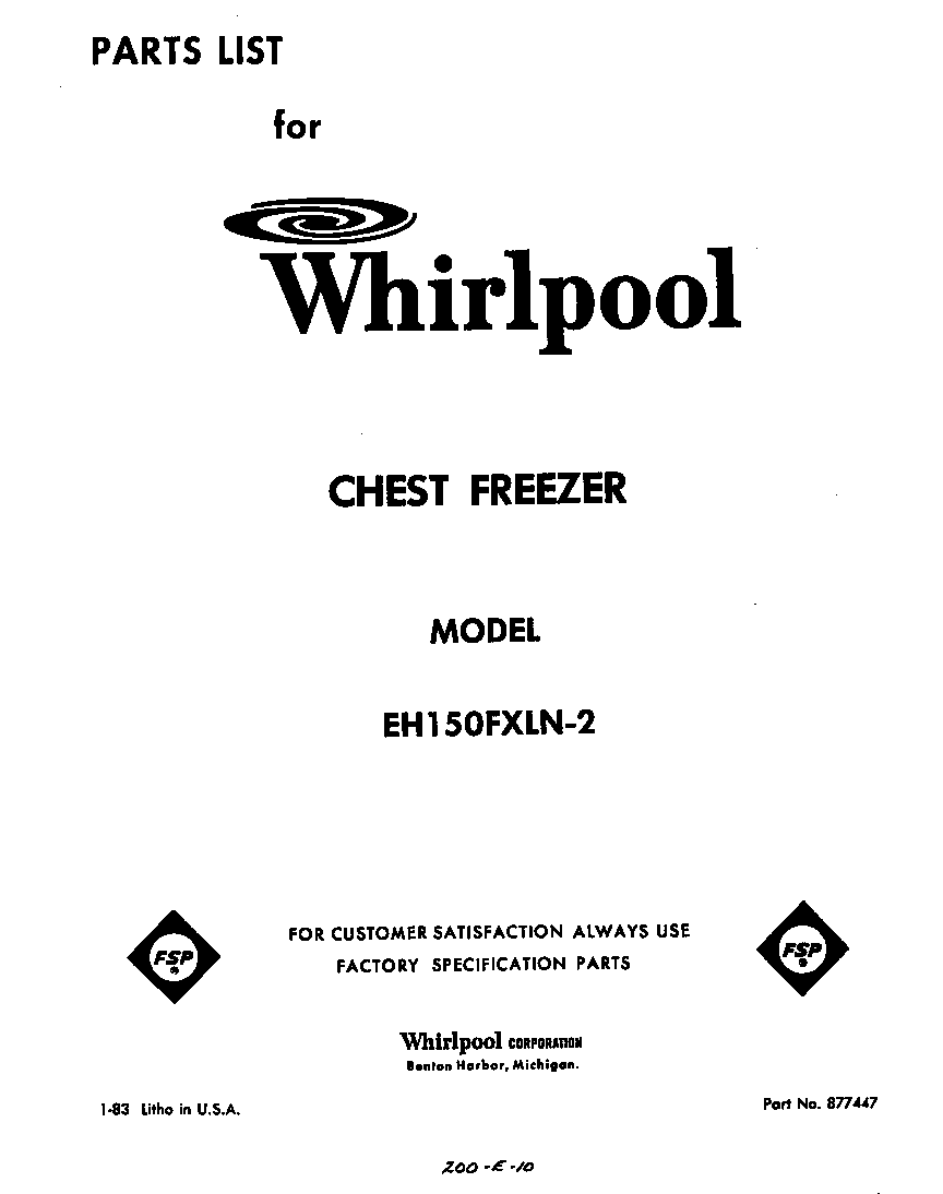 Whirlpool EH150FXLN2 front cover diagram