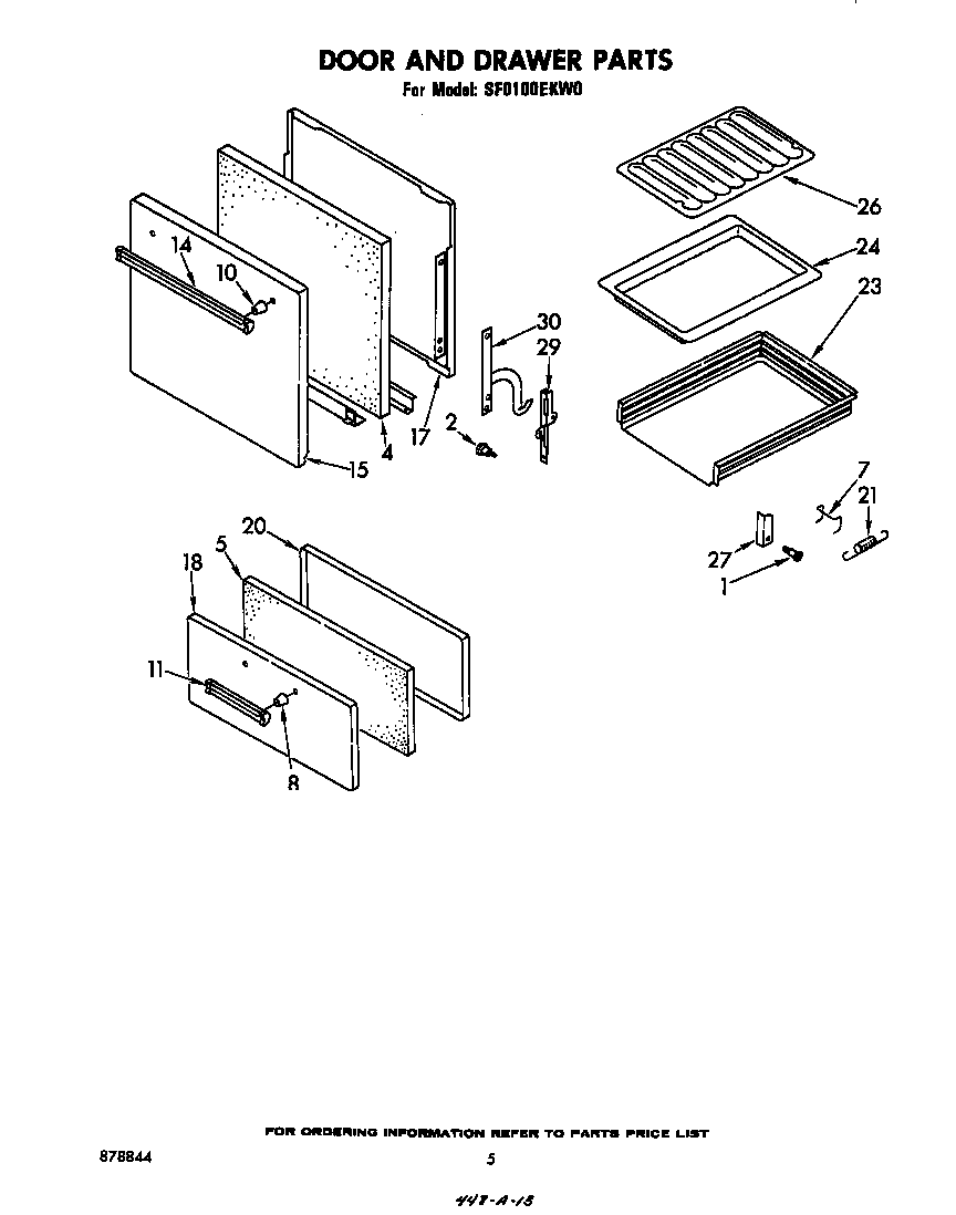 Whirlpool SF0100EKW0 door and drawer diagram