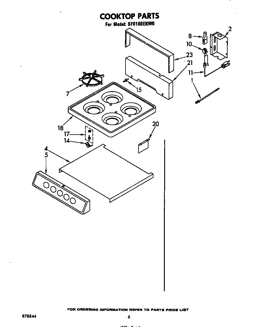Whirlpool SF0100EKW0 cooktop diagram